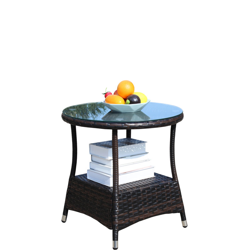 Table basse d'extérieur en verre trempé pour patio - Pe et métal, 20,45 x 20,45 x 20,45 po, brun, assemblage requis rond avec acier, 21 x 21 x 21 po, et eau, nécessaire