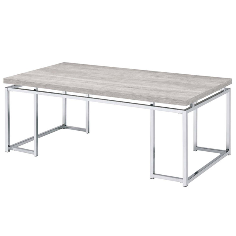 Table basse Chafik, finition chêne naturel et chrome