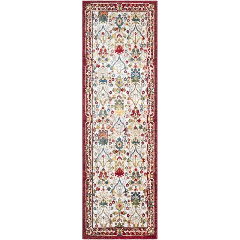 Tapis oriental rouge / crème / bleu marine Hasrat, Tapis de couloir 2 pi 6 po x 7 pi 10 po