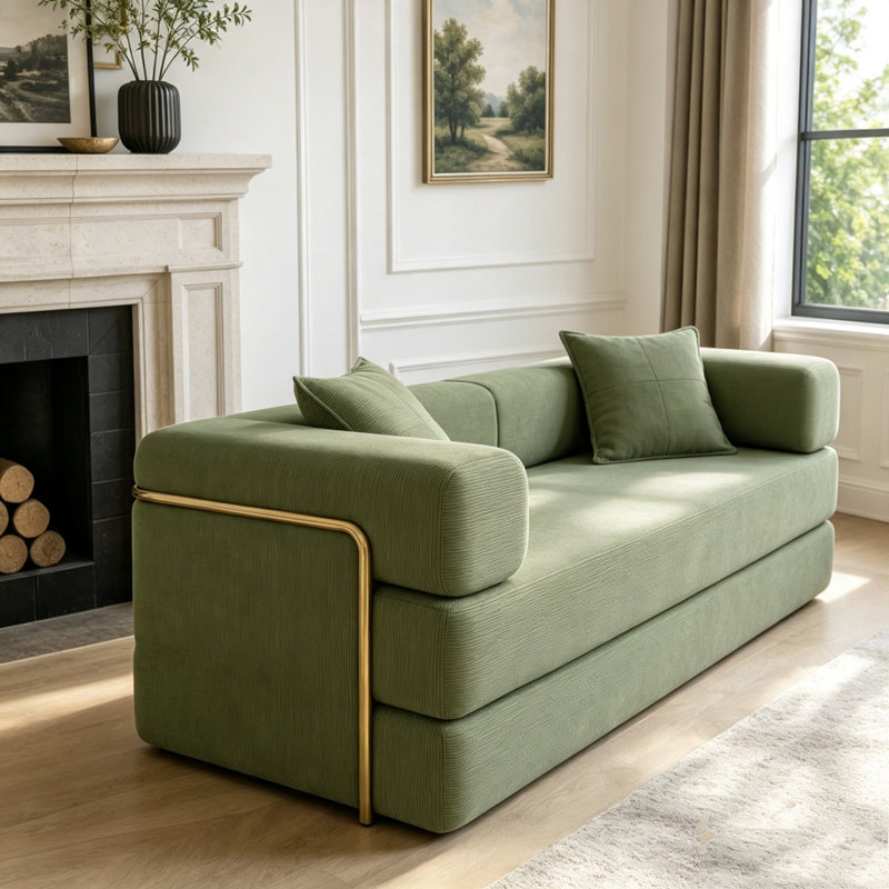 Canapé-lit modulaire en velours côtelé avec accoudoirs mobiles et sans assemblage, Velours côtelé vert, Vert