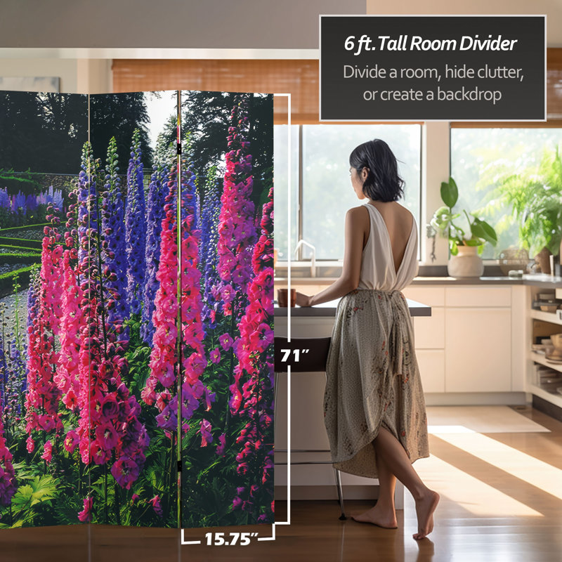6 Ft. Tall Double Sided Vintage Flowers Canvas Room Divider, Foxglove