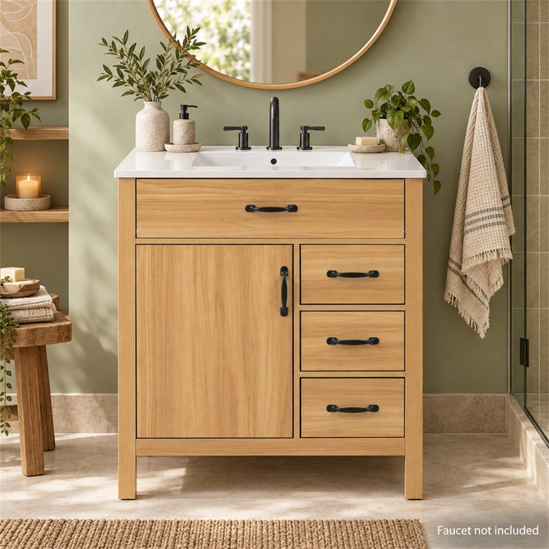 Meuble-lavabo 30 po avec lavabo en céramique, tiroirs à fermeture en douceur
