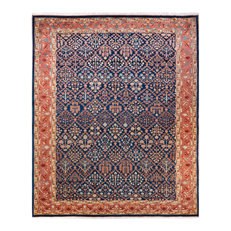 Handmade Blue and Red Wool 9' x 11' Area Rug