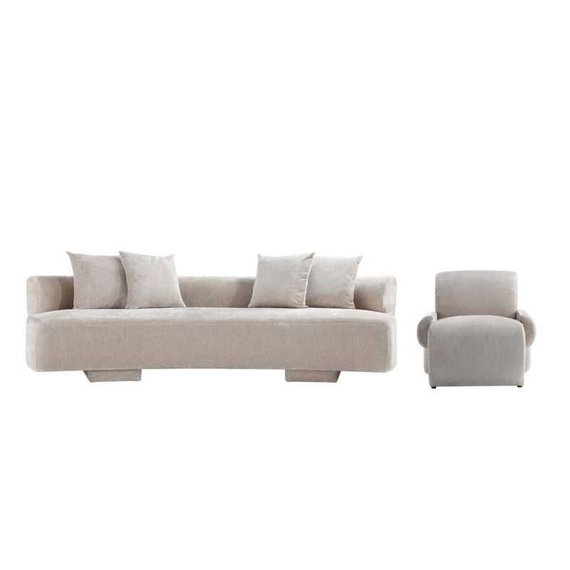 Giovedi 2-Piece Modern Chenille 112" Sofa and Accent Chair Set, Giovedi Beige Chenille