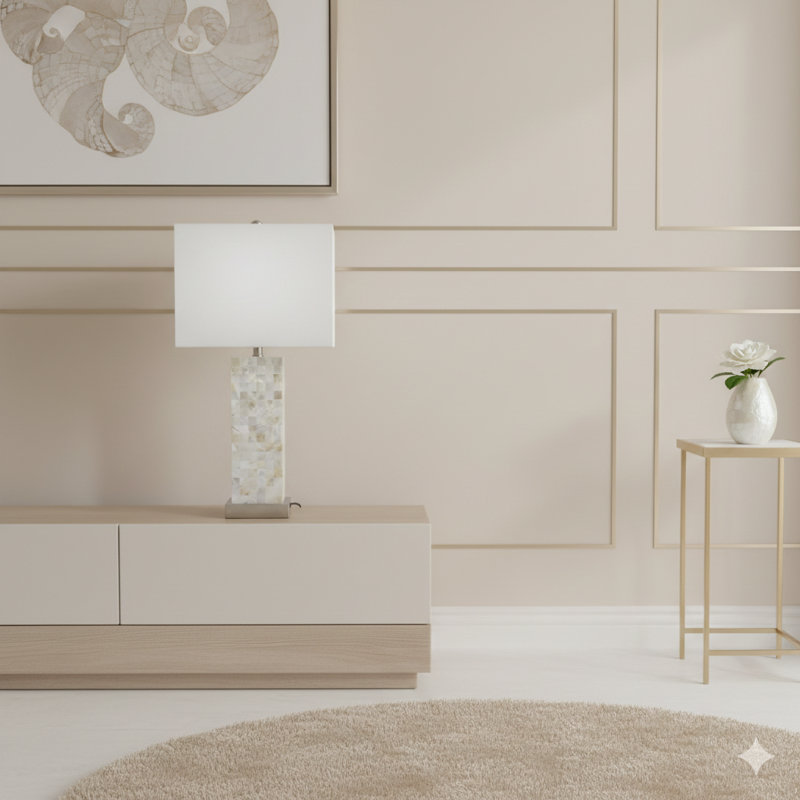 Modern White Chrome-Finished Base Mosaic Pattern 2Pc Table Lamp Soft Diffused Light White Shade