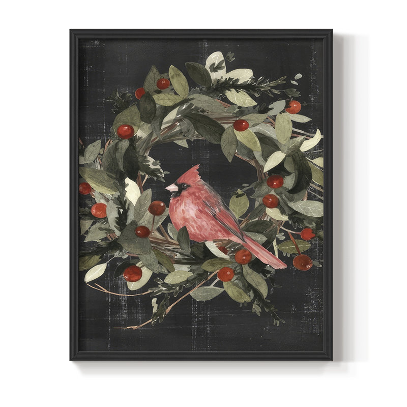 «Christmas Cardinal I», reproduction encadrée - bois massif, Noir, noir, noir, noir, H 30 po x l 24 po