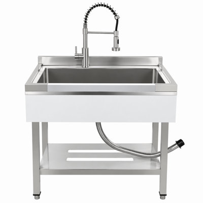 Bassin utilitaire en acier inoxydable robuste - Bol simple avec robinet à ressort - Lavabo autoportant pour la lessive et le lavage des animaux de compagnie dans le garage, le sous-sol, la cuisine, le patio - 31 x 22 x 35 po (acier inoxydable)