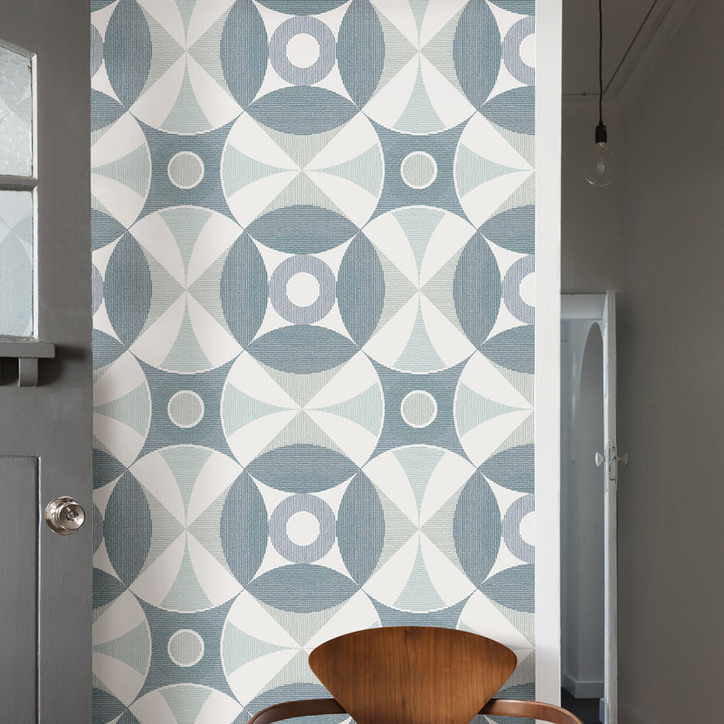 Rouleau de papier peint géométrique L 33 pi x l 20,5 po Cleveland, Bleu