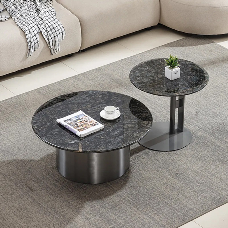 Ensemble de tables basses rondes en marbre, H 13,8 po x L 35,4 po x l 35,4 po, Gris, Gris