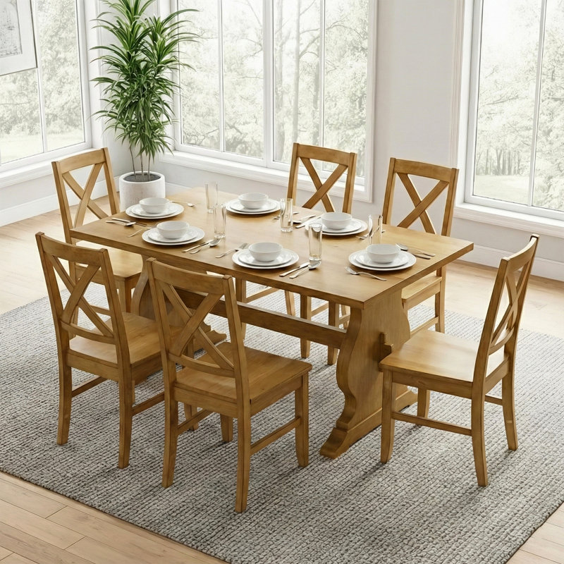Oaklyn Traditional 70.8" Solid wood Dining Table, Light Wood