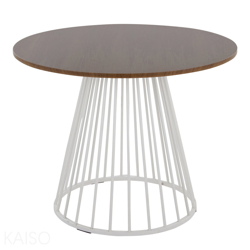 Table de salle à manger contemporaine en métal blanc et bois de noyer, Blanc/noyer
