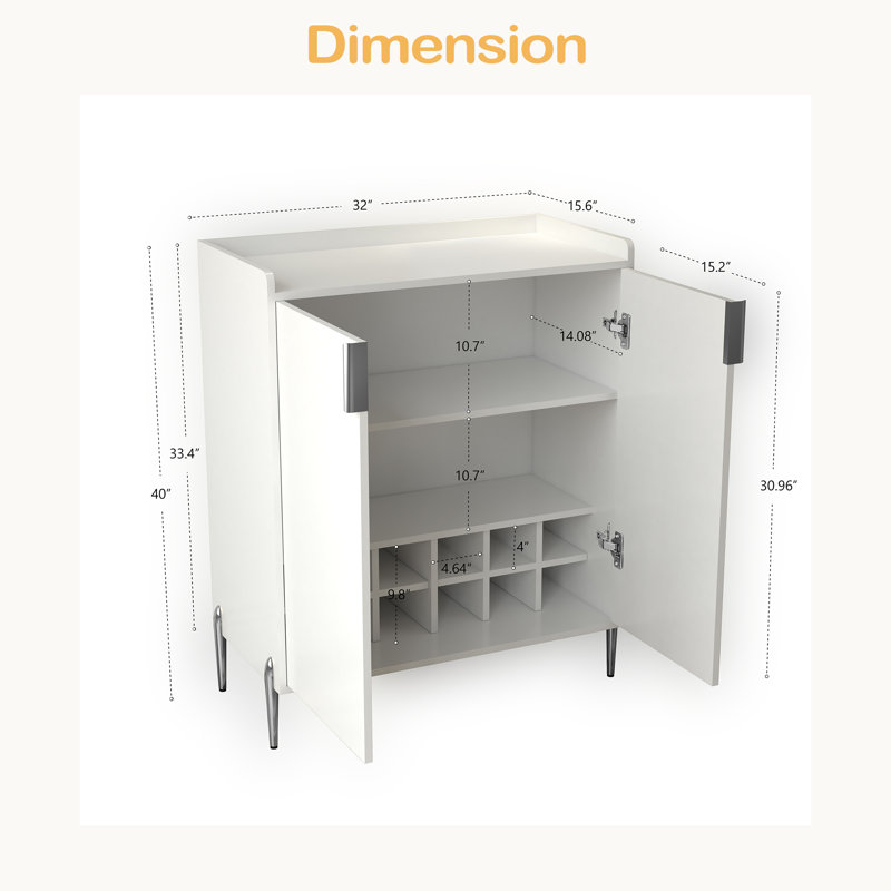 2 Doors Home Wine Bar Cabinet With Wine Rack & Adjustable Storage Shelf, Modern Sideboard With Soft-Closing Hinge, Dinning Room Buffet Cabinet, Liquor Cabinet Kitchen, Living Room Coffee Cart