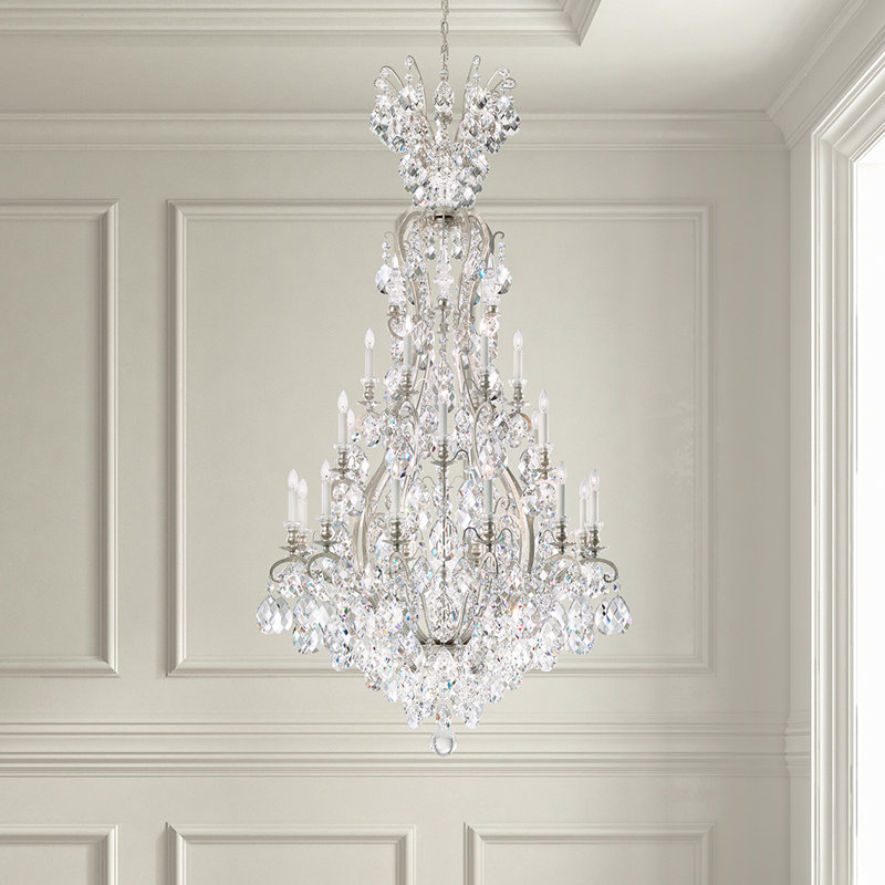 Renaissance 24 - Light Glass Chandelier, Clear Heritage , Antique Silver