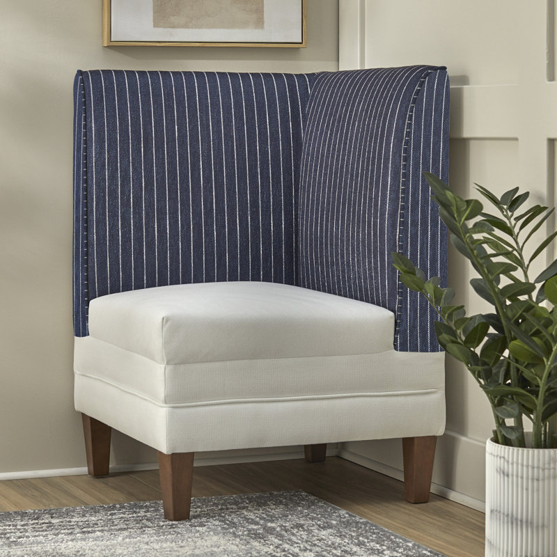 Ensemble banc et chaise d'angle Carissia Lauralee, Rayure bleue / beige