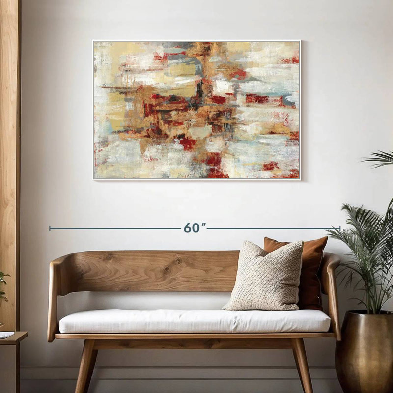 Old Bridge Reminiscence - rouge, Cadre flottant blanc, 43 po x 29 po