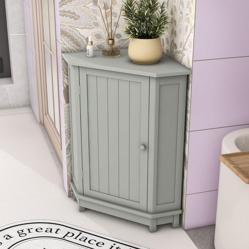 Triangle Corner Storage Bathroom Cabinet with Adjustable Shelf, Gray