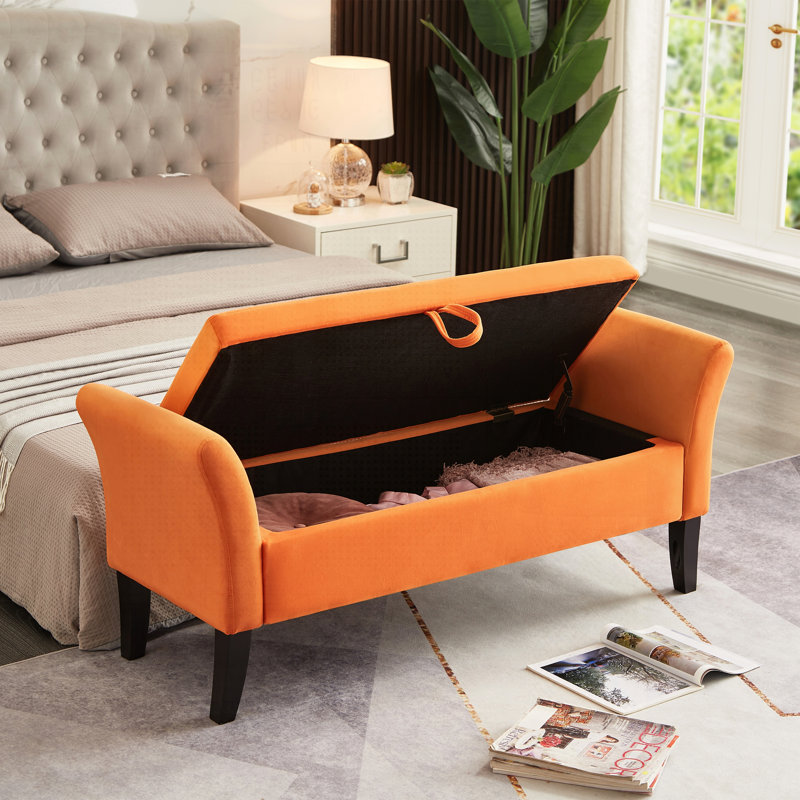 51.5" Bed Bench With Storage With Arm, Orange