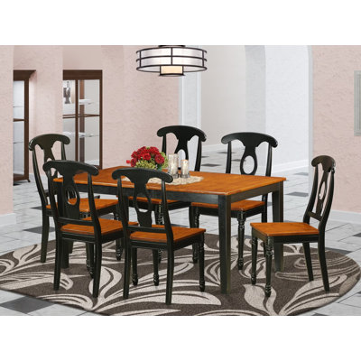 7 Piece Kitchen Table Set Consists of a Rectangle Dining Table with Butterfly Leaf and 6 Dining Chairs, Black & Cherry
