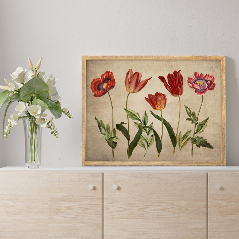 "Fleurs rouges rustiques, impression encadrée, affiches, petit art mural de salle de bain", Naturel, H 12 po x l 16 po