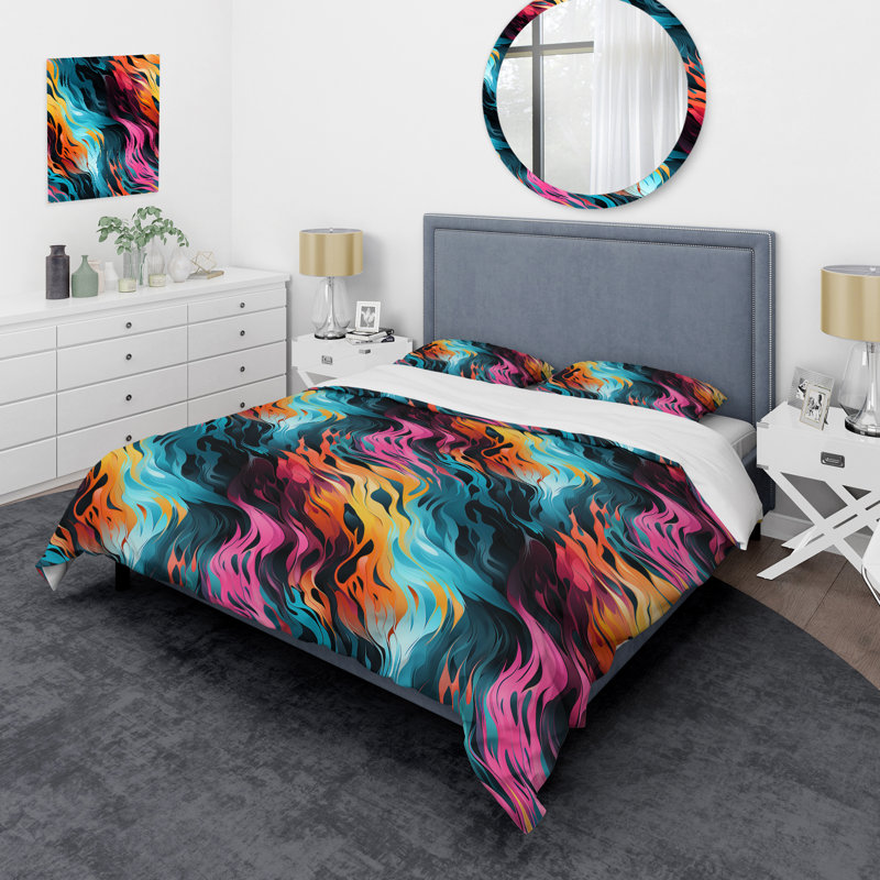 Ensemble de housse de couette multicolore Futuristic Fusion, Housse de couette pour très grand lit et 2 très