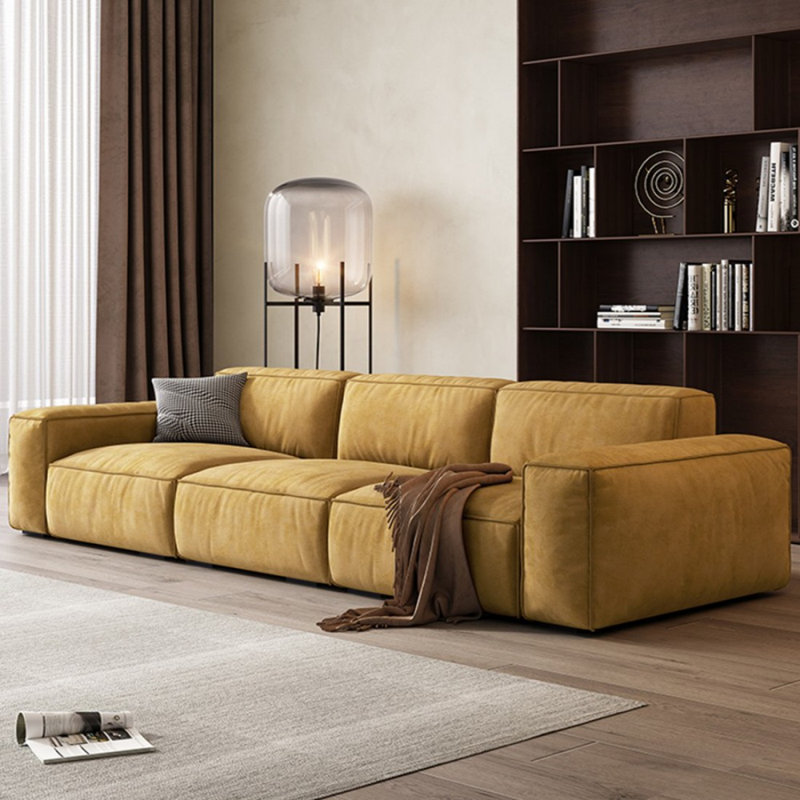 Canapé modulaire jaune en polyester, 29,13 po H x 125,98 po l x 37,4 po P, 4, Jaune