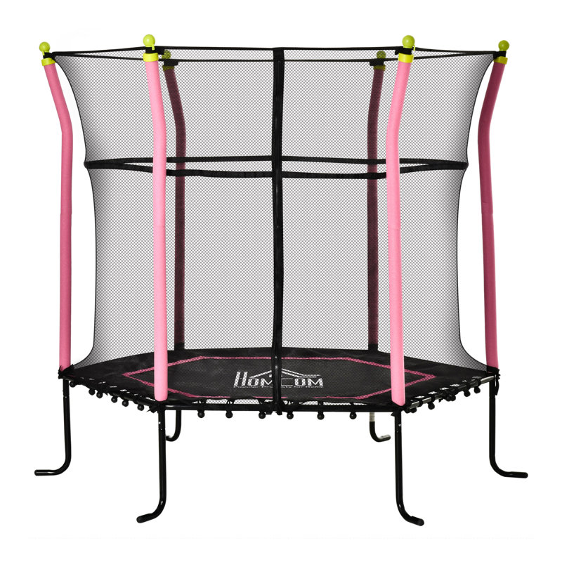 HOMCOM Hexagon with Safety Enclosure Kid / Toddler Trampoline, Pink
