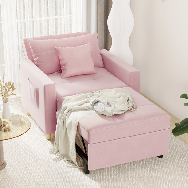 Chaise d'appoint rembourrée Heckman, Velours rose
