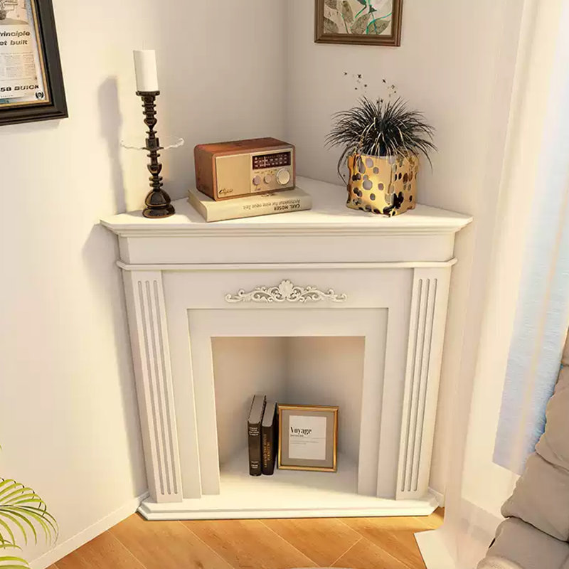 Beige Solid + Manufactured Wood Freestanding Fireplace, 39.37" H x 25.59" W x 25.59" D