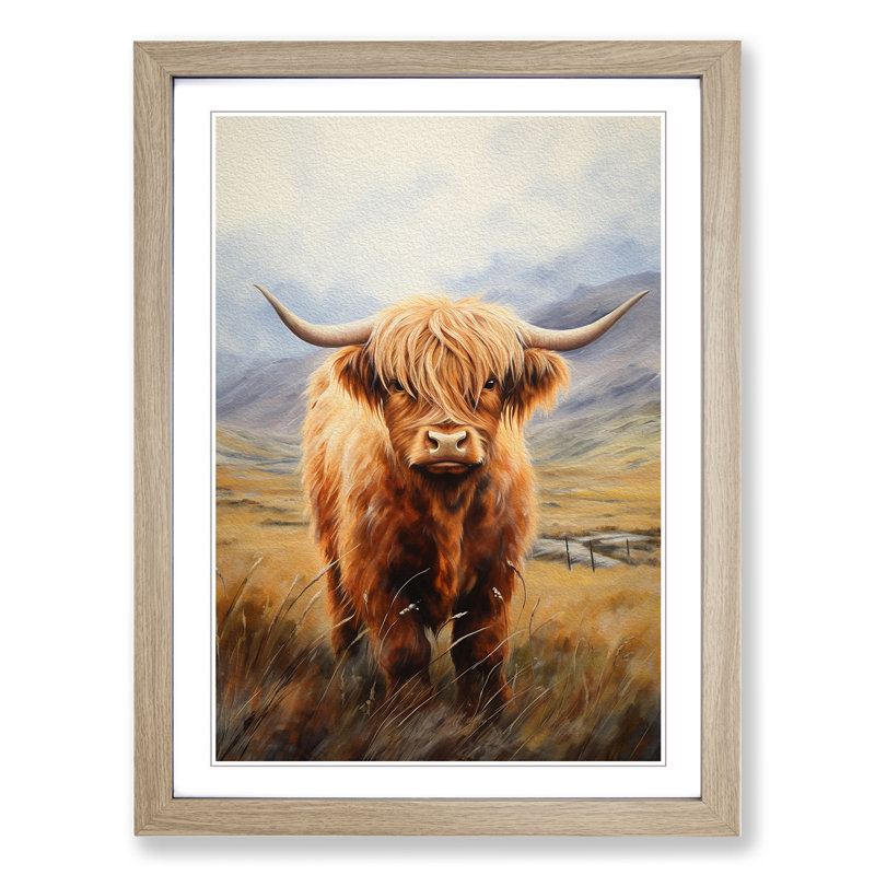 Highland Cow Realism Framed Print, Oak, 34cm H x 25cm W x 2cm D