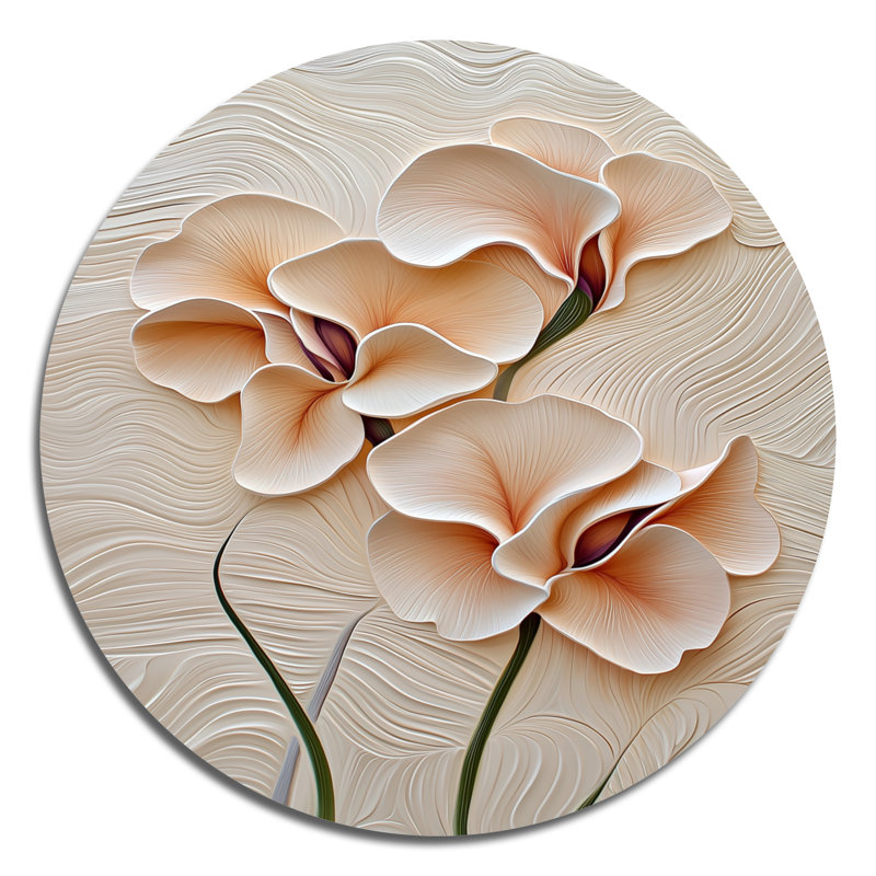 Printemps, pois sucrés - art mural moderne éclectique rond, art mural contemporain en métal rond, H 16 po x l 16 po