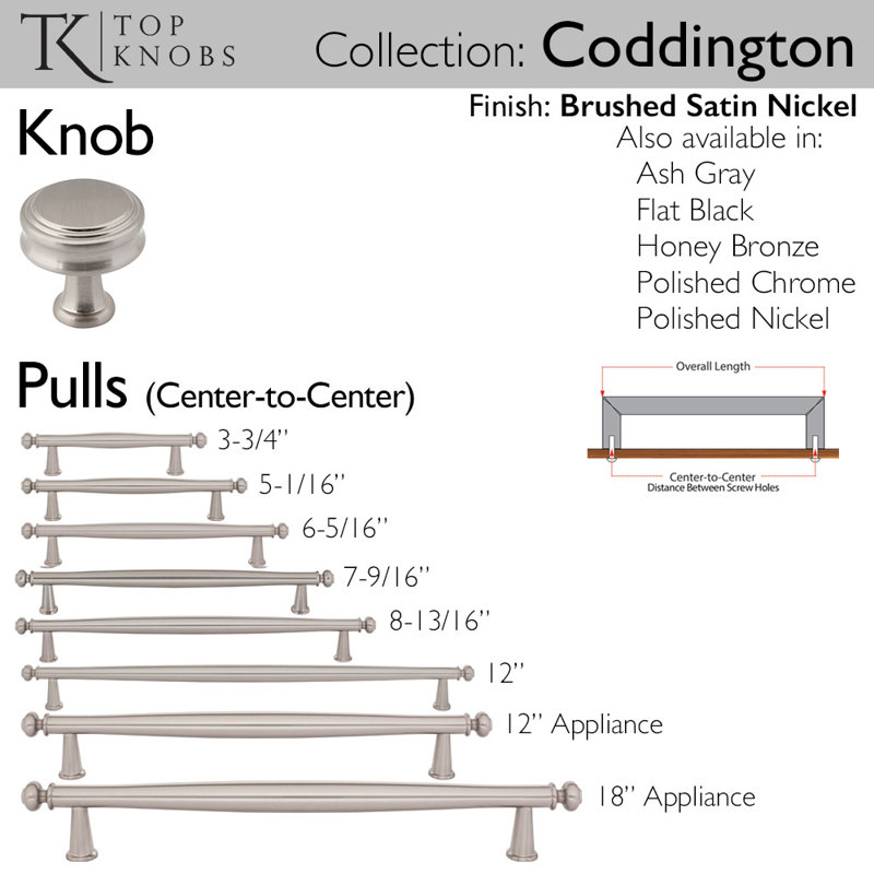 Coddington Bar Pull, Brushed Satin Nickel, 5 1/16" Center To Center