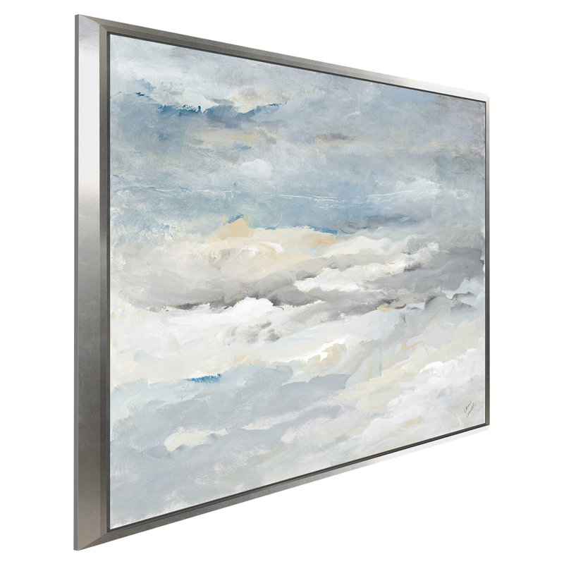 «Sea Meets Sky II», reproduction de peinture acrylique, H 21,5 po x l 21,5 po x P 2 po, Cadre flottant argent