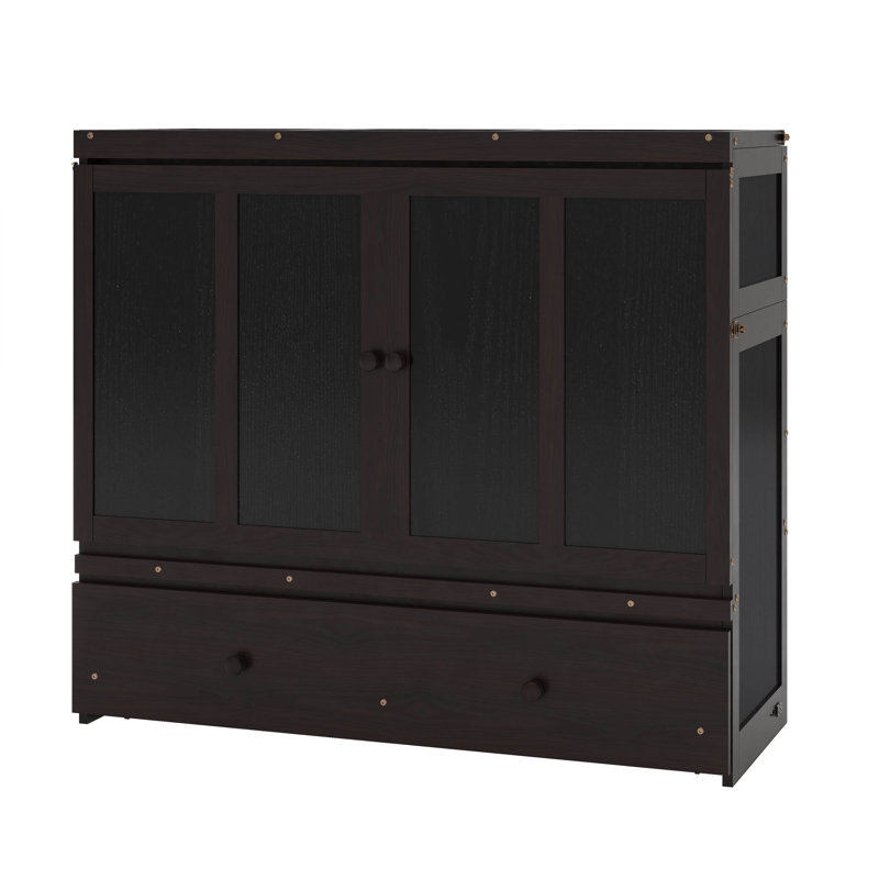 Hynes Murphy Bed, Solid Wood Murphy Bed Frame With USB Port And A Large Drawer, Espresso, Full
