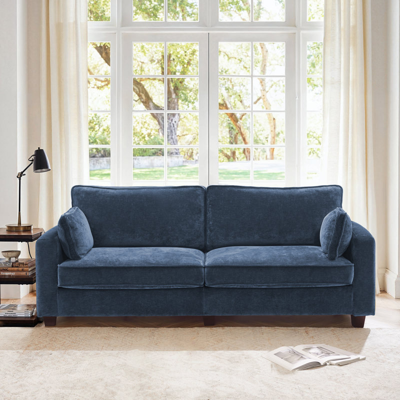 80.71'' Upholstered Square Arm Standard 3-Seater Sofa, Dark Blue