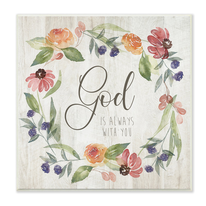 «God Always With You Sentiment Wild Flower Wreath», art numérique sur estampe numérique par Kristen Brockmon, Plaque murale