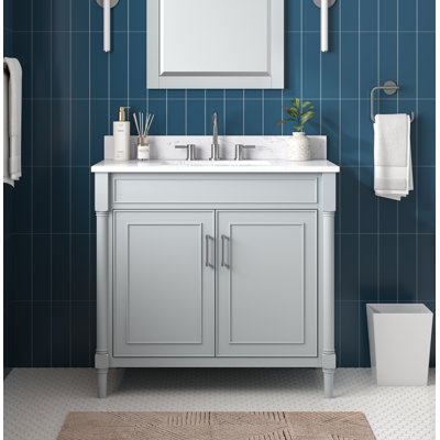 Meuble-lavabo sur pied simple 37 po avec plateau en pierre reconstituée Guider