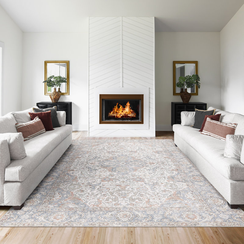 adamstown Emporia Adry Machine Washable Transitional Moroccan Indoor Area Rug, Ivory Peach Gray Non-Slip Chenille – Living Room & Bedroom