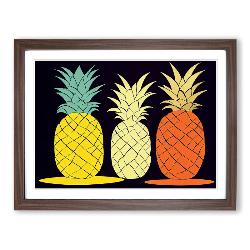 Abstract Pineapple Art Vol.2 - Framed Print, 25cm H x 34cm W x 2cm D, Walnut