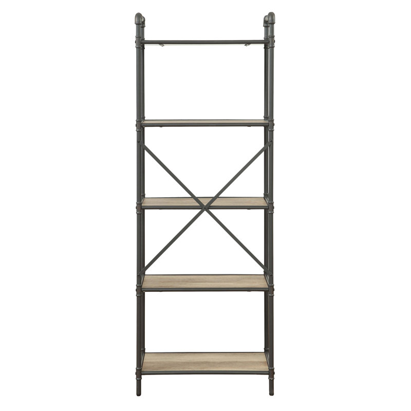 Bibliothèque chêne antique et gris sable, (5 tablettes) H 63,5 po x l 26,5 po x P 14,5 po