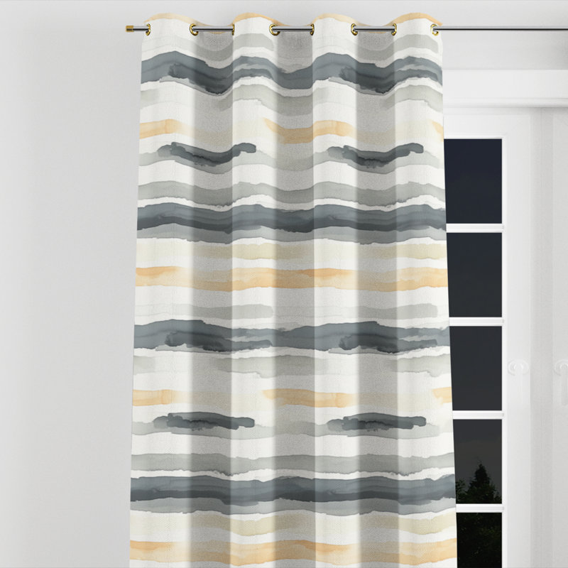 Striped Room Darkening Curtains - Modern Aziel Grommet Curtain - 1 Panel, Gold Grommets, 52" W x 108" L