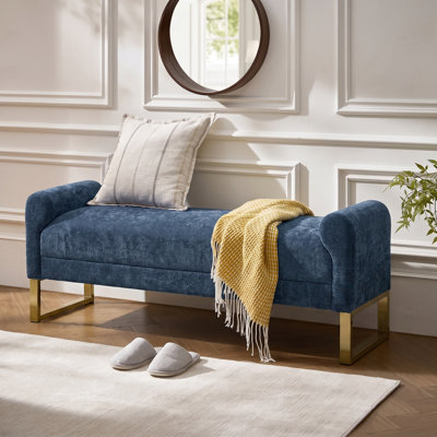 65" Ottoman Bench, Chenille Bench for Bedroom, End of Bed Bench Upholstered and Gold Legs, Bedroom Benches with Arms for Living Room Window and Entryway