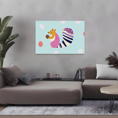 Whimsical Squirrel With Acorn Colorful Modern Playful Squirrel Forest Nature Wall Art Print