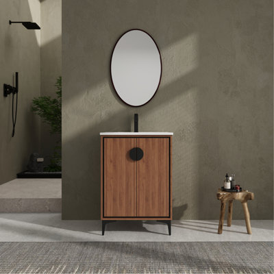 Meuble-lavabo 24 po avec lavabo supérieur, armoire de rangement moderne avec 2 portes à fermeture douce, meuble-lavabo simple