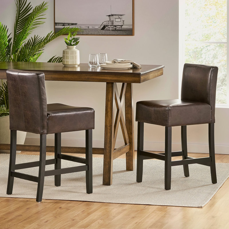 Set Of 2 26" Portman Bonded Leather Counter Height Barstool