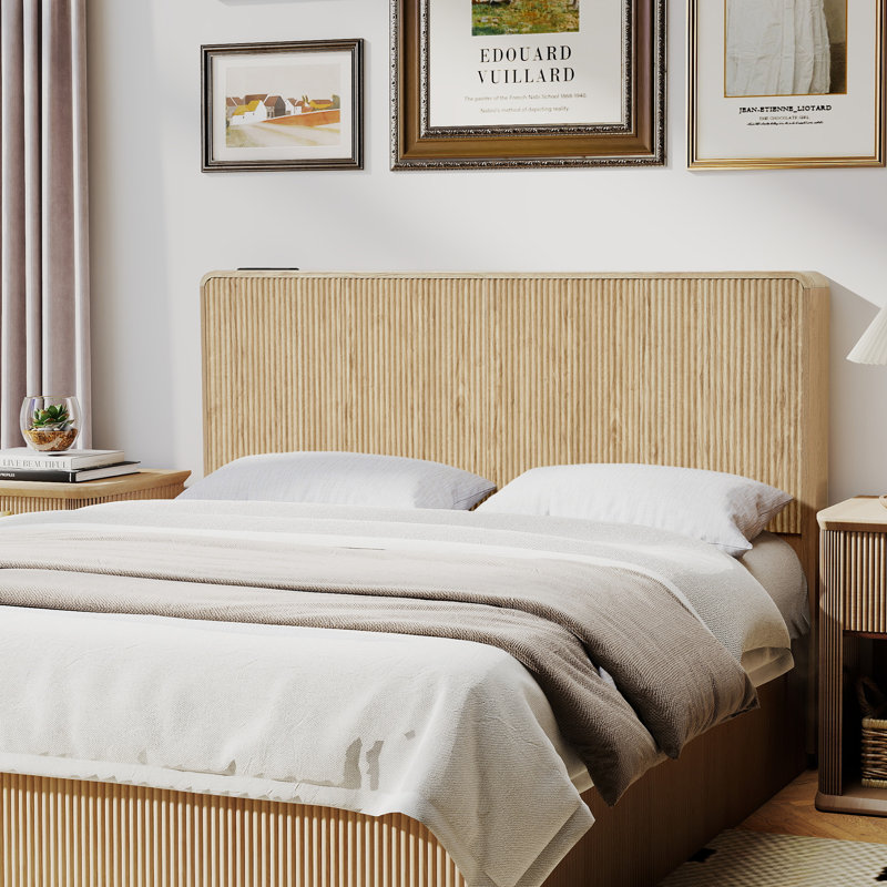Tête de lit avec station de charge, Naturel, Grand lit