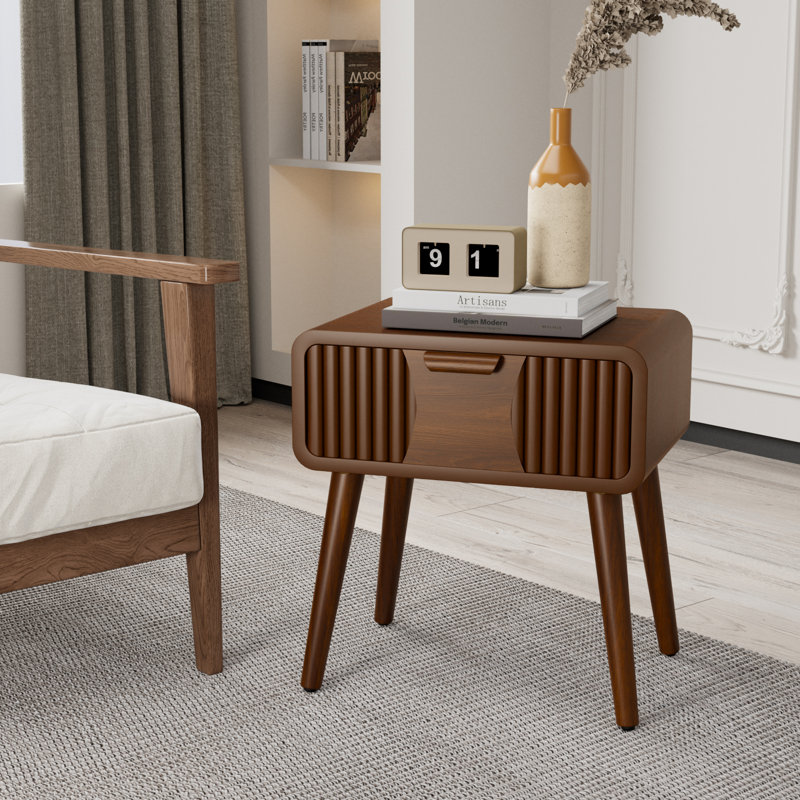 19.7" W Fluted Wooden Nightstand with Single Drawer