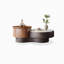 Table basse ronde en noyer + blanc massif + bois manufacturé