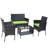 4 PC Rattan Patio Furniture Set Outdoor Patio Cushioned Seat Wicker Sofa (Green Cushion)-868095052