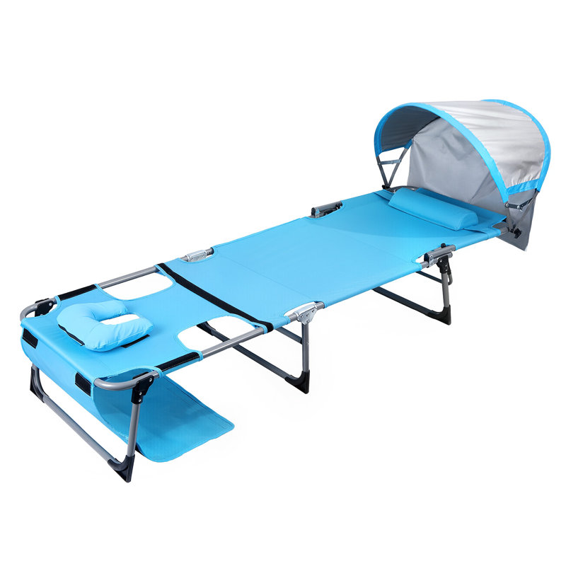 Oversized Extra Wide Tanning Chair With Sun Canopy Face Hole Padded Adjustable Washable, Heavy Duty Layout Folding Lounge Chair For Outside Beach Reading Sunbathing, Upf 50+, Xl, Plus Size, 300 Lbs