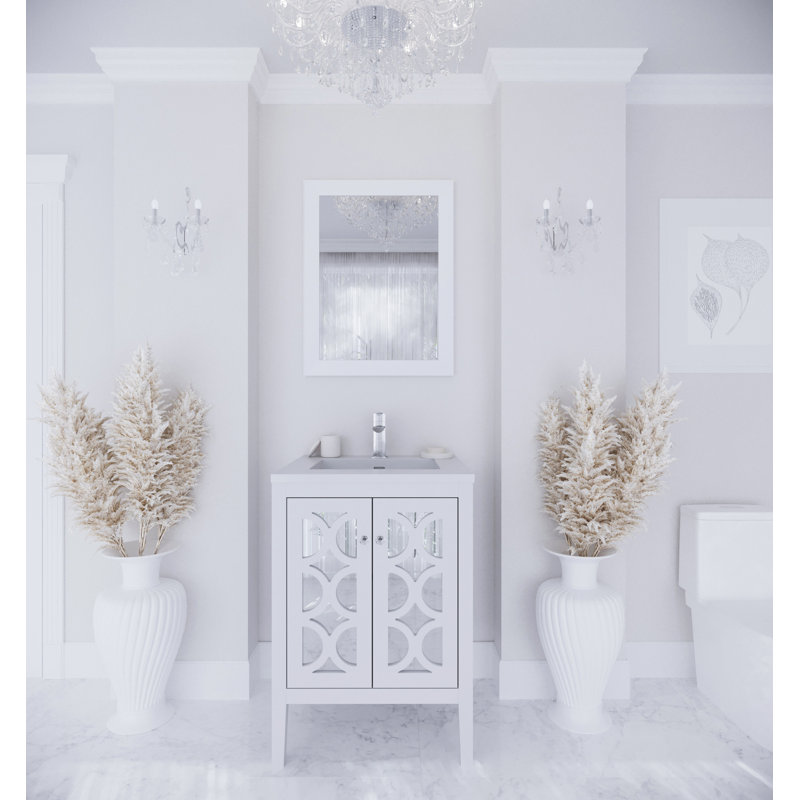 Caballero 24'' Single Bathroom Vanity with Solid Surface Top, White, Matte White